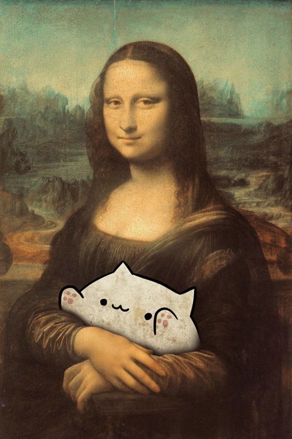 Bongo Cat in the Mona Lisa painting
